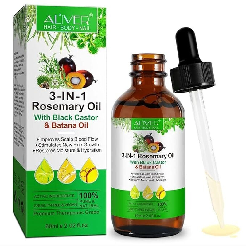 Jamaican Black Castor Oil + Rosemary Oil+ Batana Oil (3 in 1) ORGANIC 100%